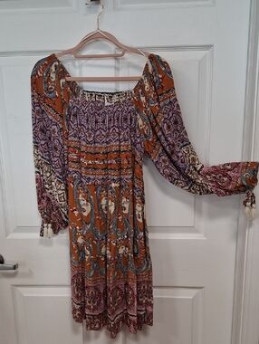 Bluivy Boho Maxi Dress in Rust, Lavender and Cream
